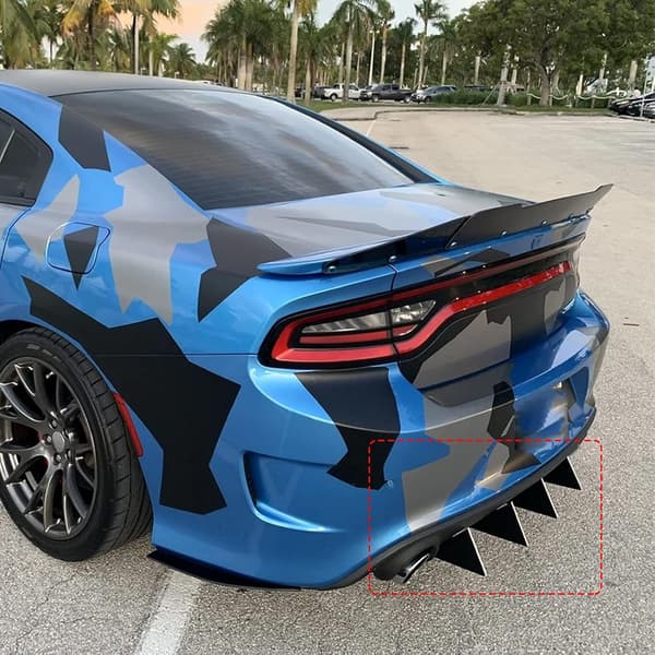 Gloss Black 4pc Universal Curved Rear Bumper Diffuser Shark Fin Spoiler Trim Cover Trim Kit Lip Separator