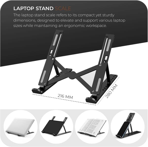 Justerbart Laptopstativ til Skrivebord, 6-Vinklet Laptop Riser Bærbar Laptop Holder, Luftventileret Kølende Notebook Stativ