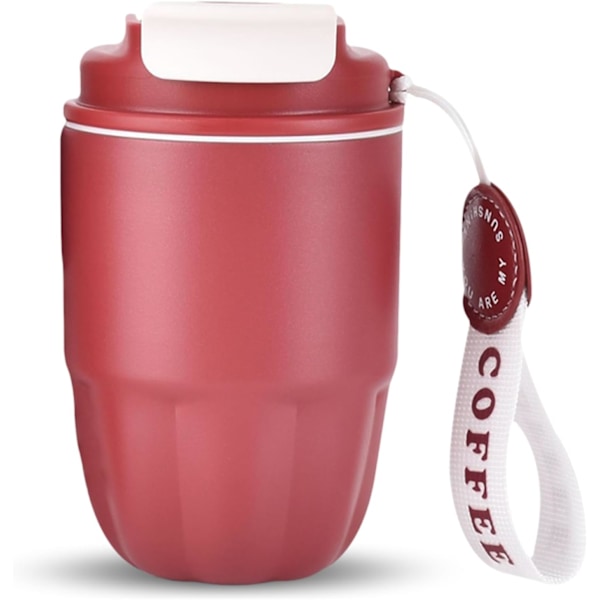 Kaffetermos, Mini Isolerad Kaffemugg, Rostfritt Stål Foder + Dubbel Pip för Drickande, Läcksäker, 320ml Red