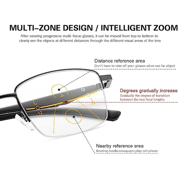 Progressive Photochromic Multifocus Læsebriller Fjederhængsel Solbriller Computer Anti Eyestrain Briller