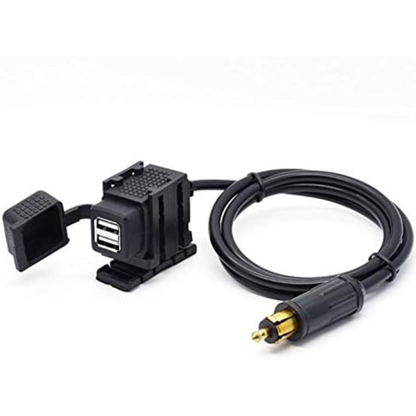 DIN Hella Motorsykkel 2.1A Dobbel USB Lader Socket Strømadapter med 1.8m Kabel for Telefon/iPhone/GPS SatNav