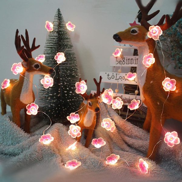 Blomsterlyskjede, kirsebærblomsterlys 10FT 30 LED-lys fe-lys batteridrevne lys med timer og USB-drevet