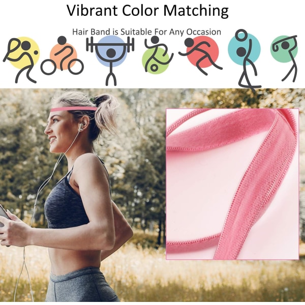 Löpande pannband, träningssvettband pannband för kvinnor och män, halkfritt elastiskt sporthårband (svart, grått, vitt, grönt, rosa)