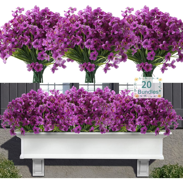 Konstgjorda blommor utomhus 20 buntar konstgjorda växter UV-beständiga falska växter för utomhus utomhus veranda lila