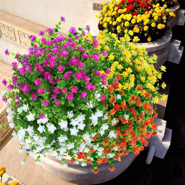 Konstgjorda blommor falska utomhus UV-beständiga buxbomväxter buskar 4-pack för inomhus utomhus hängande växt