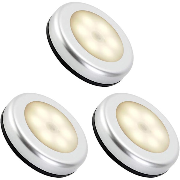 Nattlampa med rörelsesensor inomhus, LED-rörelsesensor batteridriven lampa för trappor, LED-belysning automatisk PÅ/AV 3M självhäftande Warm light 3pc