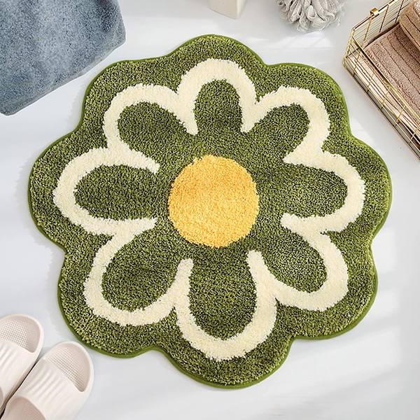 Blommig matta i plysch  Söt blommig badrumsmatta Mjuk mikrofiber rund blommig golvmatta Vattenabsorption