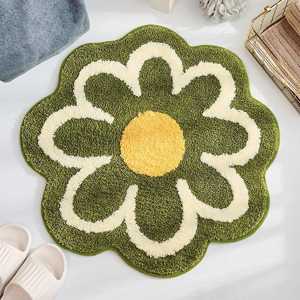 Flower Area Rug Mat  Cute Floral Bathroom Rug Soft Microfiber Round Flower Floor Mat Water Absorption