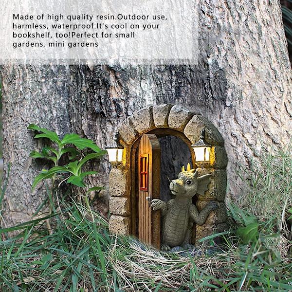 Hagegnom Ornamenter Resin Drage Statue Skulptur Miniatyrhus Utendørs Dekorasjon