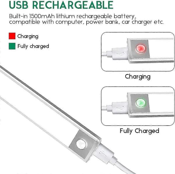 LED Skabslys, Bevægelsessensor, Trådløs USB-opladning Magnetisk (6000k, 40cm)