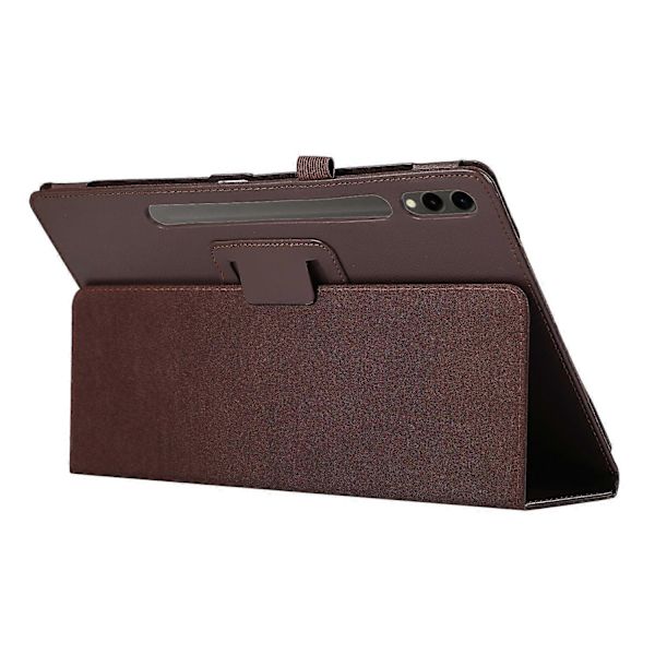 Fodral för Samsung Galaxy Tab S10+ Bi-Fold Ställ Läder Tabletskydd Litchi Textur - Brun