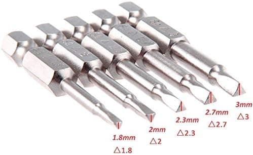 5PCS Triangular Head Magnetic Screwdriver Bits Set S2 Steel 1.8mm, 2mm, 2.3mm, 2.7mm, 3mm, 6.35mm Hex Shank, 50mm Length
