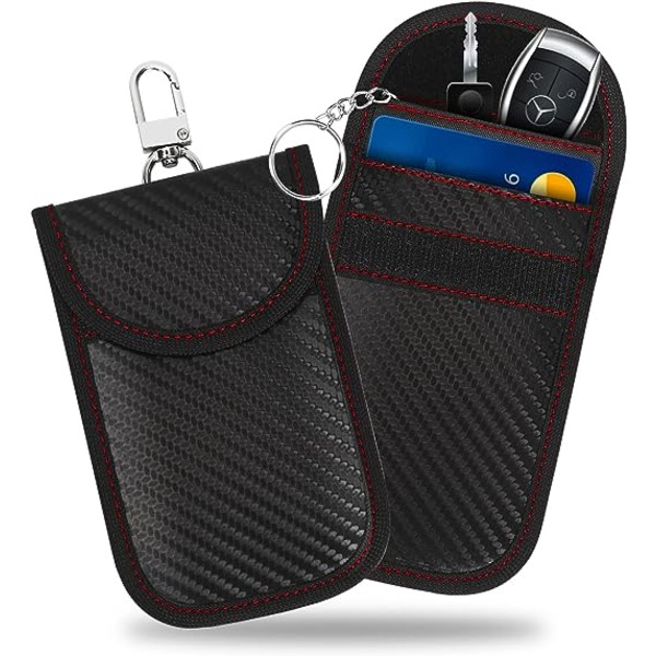 2-pack nyckelringskyddsväskor, RFID- case med krok och nyckelring, nyckelring svart väska