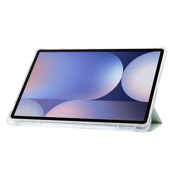 Fodral för Samsung Galaxy Tab S10+ Tri-Fold Ställ Läder+TPU+Akryl Klar Baksida Tablet Skydd