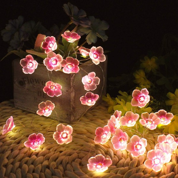 Blomster ljusslinga, körsbärsblomslampor 10FT 30 LED-lampor batteridrivna lampor med timer och USB-driven