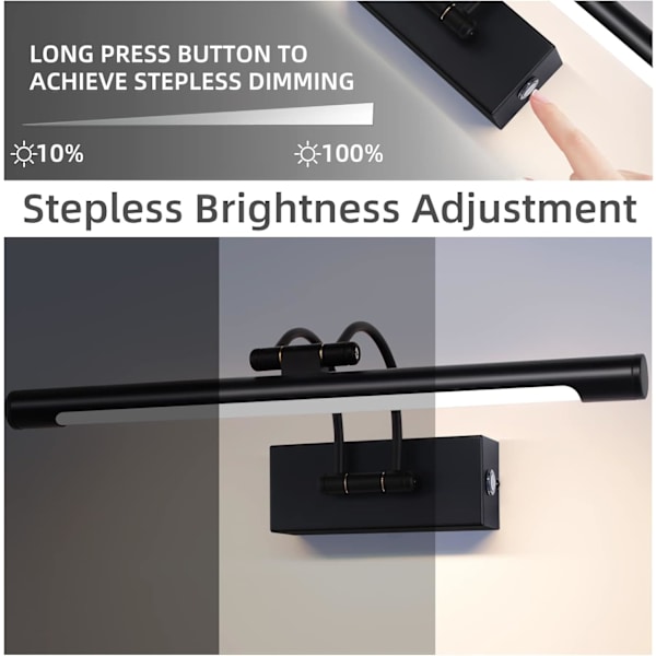 Forfengelig vegglampe for baderom over speillys 40 cm 9 W, dimbar 3 fargetemperatur, buearm speilbelysningslampe svart