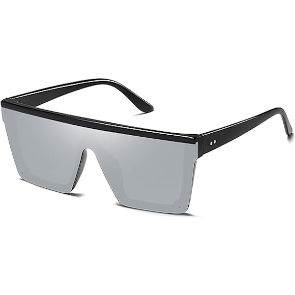 Overdimensjonerte firkantede solbriller Mote siamesisk linse stil Flat Top Shield Shades unisex A