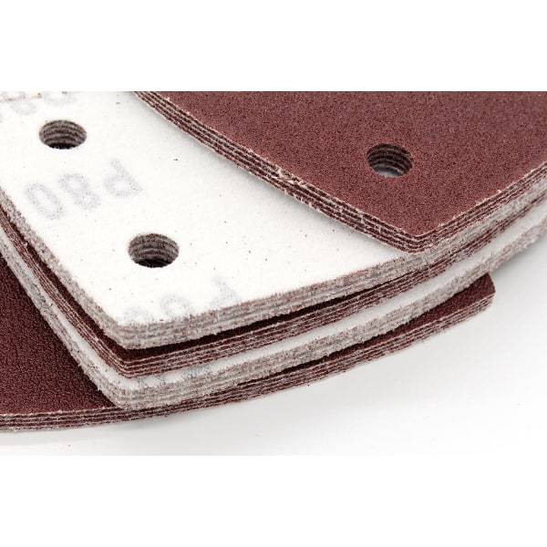 Delta Sanding Triangles │ 100 st │ 6 hål │ 93 x 93 x 93 mm │ korn 80 │ för deltaslipmaskiner │ Slippapper │ Sandpapper