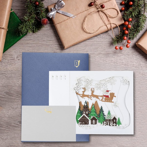 Julkort, 3D-pop-up julkort, handgjorda färgglada firande kort, presentkort med kuvert, för dotter, son, vän (jullåda)