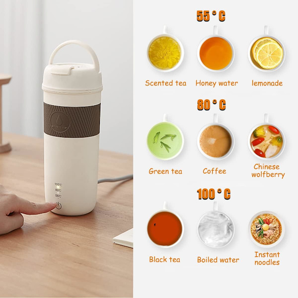 Bärbar elektrisk resemugg, minielektrisk mugg, 55℃/80℃/100℃ valfritt, 300W 350ml