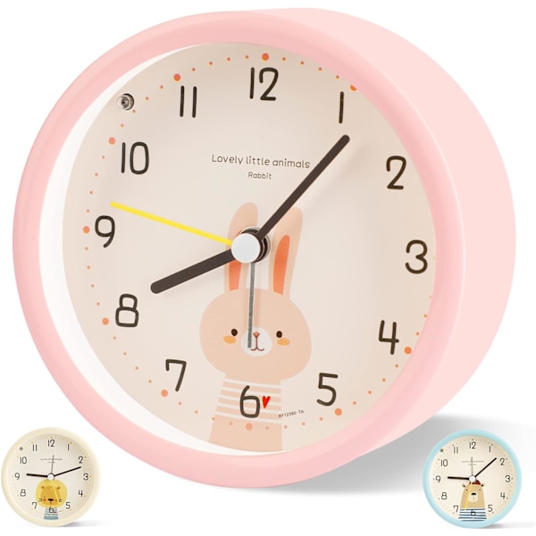 Barnklocka Analog Pojke Flicka Tyst Batteridriven Bordsur Klockor Ingen Ticking Sängbord Stor Funktion Ljus för Sovrum Kontor (Rosa) pink