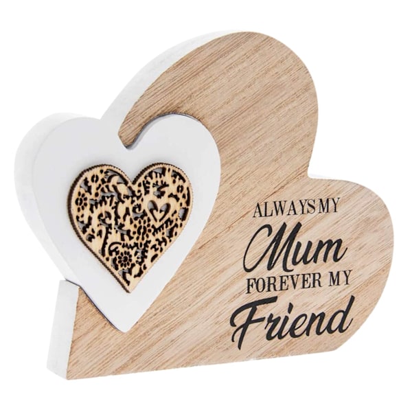 Plakette | Dobbelt Hjerte Familie | 1 Stykke - 15x2x12 cm, Hvid, Beige