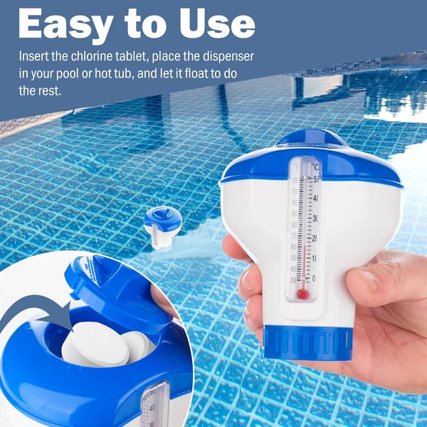 Klordispenser för bubbelpool med inbyggd termometer – Flytande klordispenser – Justerbar flödeskontroll