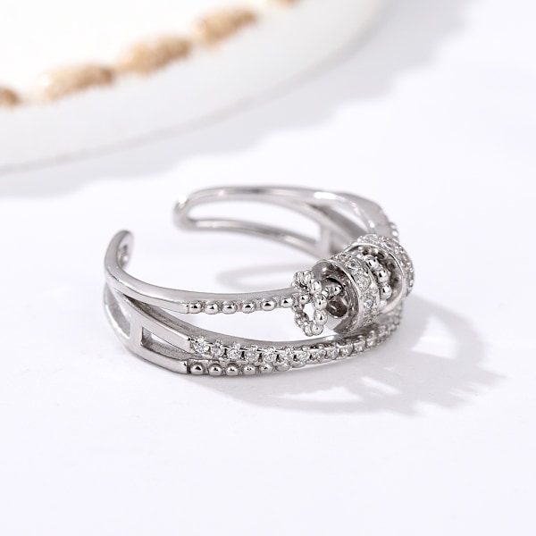 Sterling Sølvring Med Kubisk Zirkon - Justerbar Stress Spinner Angst Ring