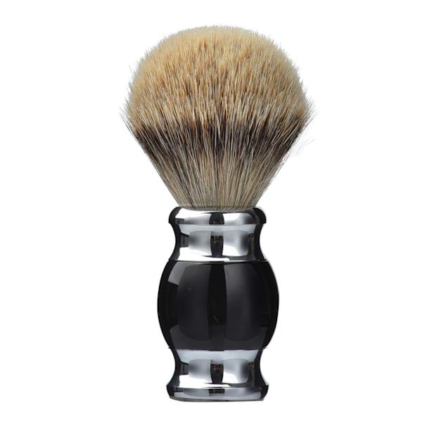 100% Silvertip Badger Hår Barberbørste, Håndlavet Barberbørste med Fint Resin Håndtag og Rustfrit Stål Base Black