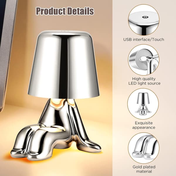 Berøringsstyrt nattbordslampe, Liten Gullmann LED-lampe, USB-lading, Dimbar