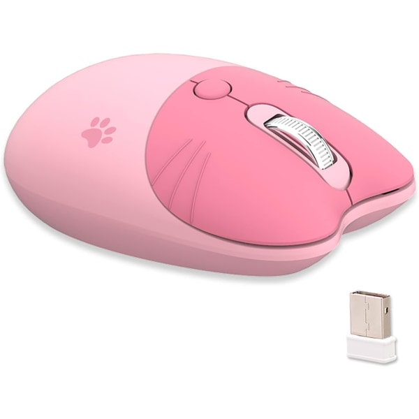 Trådlös mus, lätt tyst mus, 2,4G trådlös mus, Candy Color, Kawaii-mus för flickor och barn (rosa)