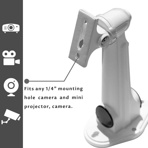 Mini väggprojektorstöd, belastning 3 kg | Längd 16-20cm | Aluminiummaterial, för CCTV/kamera/projektor/webbkamera- 360° rotation (vit)