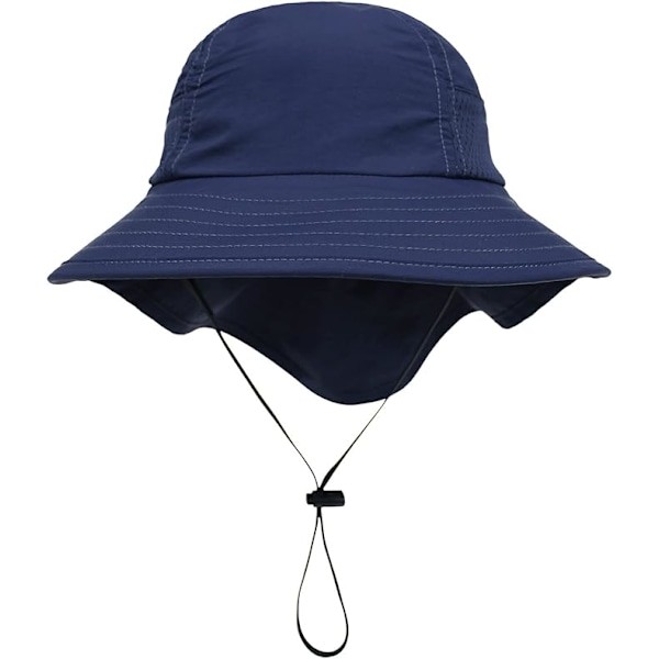 Sommerbaby Solhatt, Justerbar Beskyttelse Bredbremmet Strandhatt for Barn Jenter Gutter Dark blue