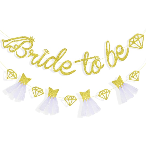 Golden Bride Become Banner Sign Dubbelsidigt glitterpapper dekorativa tillbehör