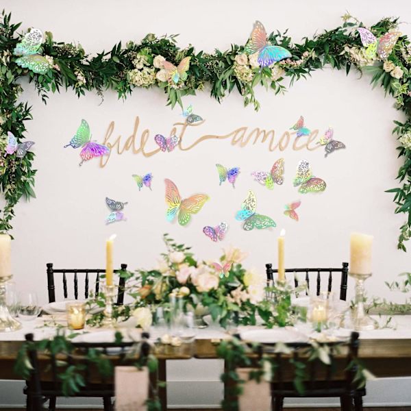 3D Butterfly Wall Decor, 24PCS Flyttbare Hule Butterfly Wall Stickers, Sølv Butterfly Wall Decals A style