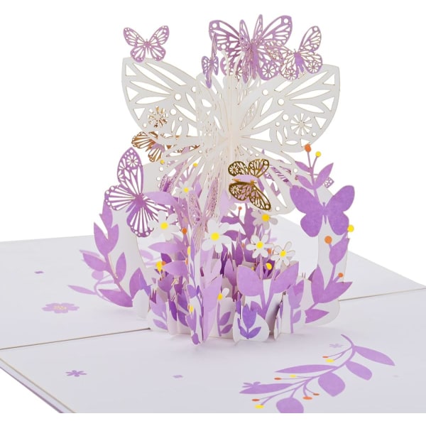 Butterfly Popup Card, Handgjorda Lila Butterfly 3D gratulationskort, Födelsedag, Mors Dag, Alla tillfällen