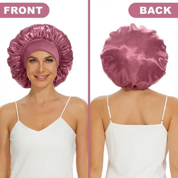 Sovehetter i silkesateng, hårhette for soving, elastisk bredbåndet silkehette, myk og pustende (rosa x 4)