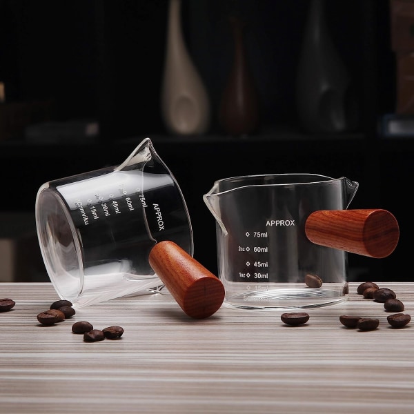 1-pack dubbla piper som mäter trippel kanna mjölkkopp med trähandtag 75 ml espressoshotglas