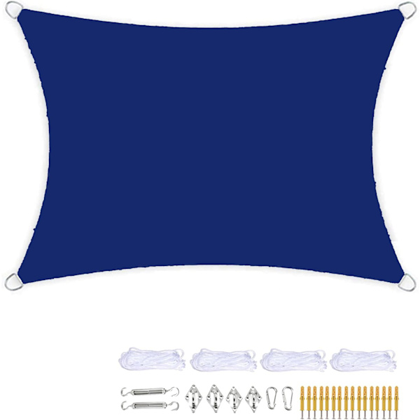 Suorakulmainen varjopurje, jossa ilmainen köysi ja kiinnityssarja, aurinkopurje, vedenpitävä, hengittävä uima-altaalle, ravintoloille, puistoihin, autoille, 2X3m Dark Blue