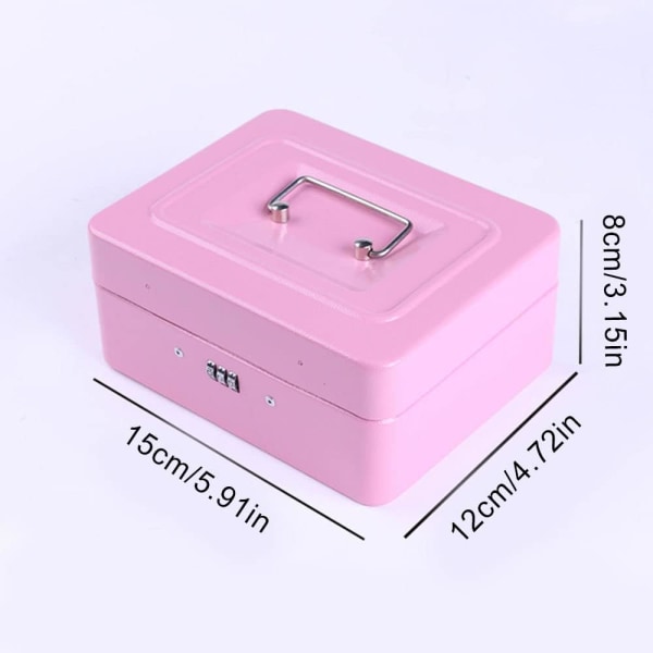 Låsbar säkerhetsbox i stål, minilåda för bärbar säkerhet, minilåda för bärbar säkerhet i stål, för bulkpengar, mynt (rosa)