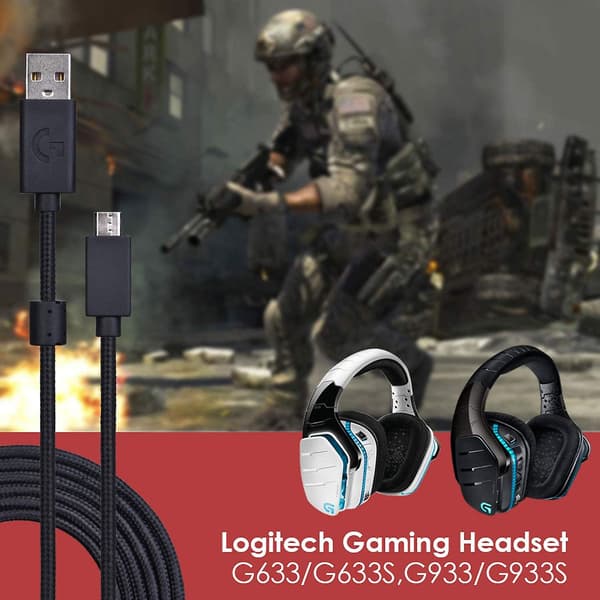 2,0 m udskiftningskabel kompatibel med Logitech G633 G933 G633s G933s headset