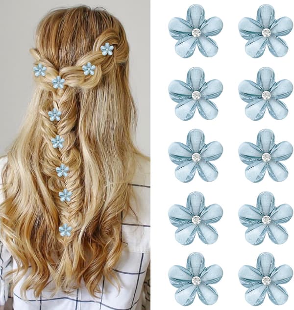 10 st blå blomhårklämmor - 2 cm mini strassklämmor för flickor och kvinnor, bröllop och dagligt bruk Blue