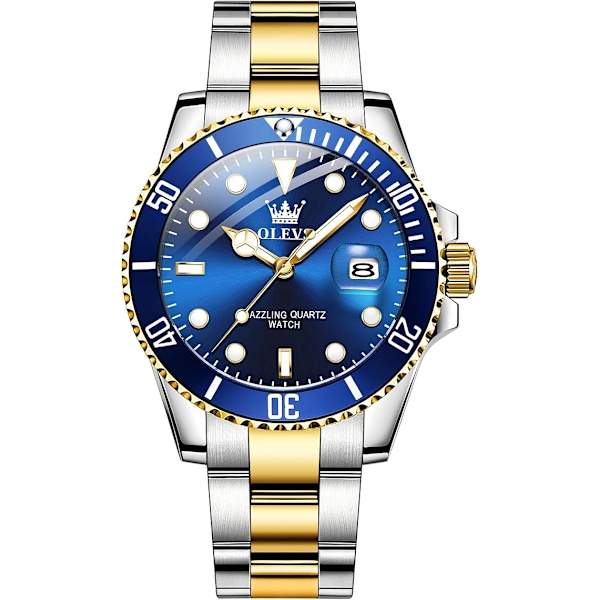 OLEVS Miesten Kellot Musta Blue Dial/Gold Silver Band