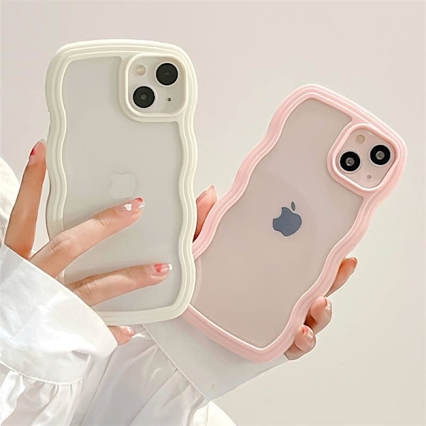 Skal, Sött Krulligt Vågigt Ram Klart Skal, Transparent Mjukt Silikon Skyddande Telefonskal för iPhone 15 Plus - Rosa iPhone 15plus