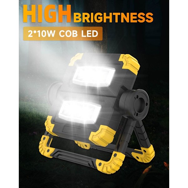 Genopladelig LED-projektør, 3 lystilstande 2 COB Vandafvisende bærbar LED-projektør, 360° rotation 1400LM arbejdslys til garage, camping, nødsituationer