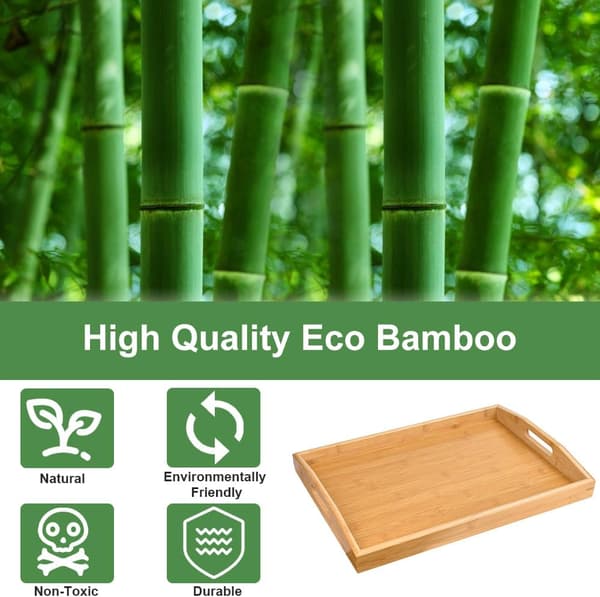 Rektangulär serveringsbricka i bambu 41 * 29 * 5cm Bambubricka Träbricka för aptitretare Liten sängbricka