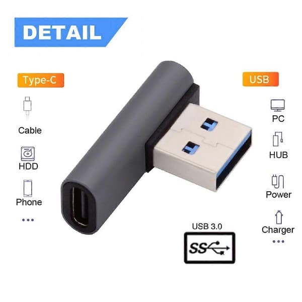 UC-067-LP Type-C Hun 90 Grader Venstre Vinklet til USB 3.0 Type-A Han Data Adapter til Laptop