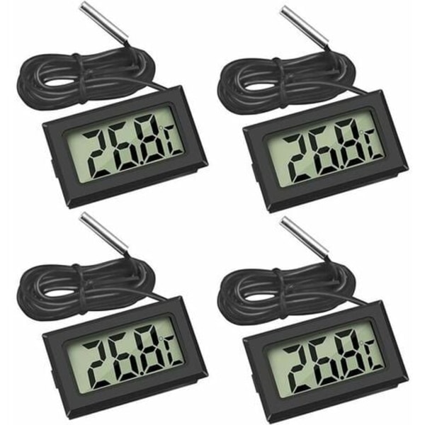 Mini digital LCD-termometer med temperaturgivare sensor testare för kylskåp frys akvarium - (4X svart)