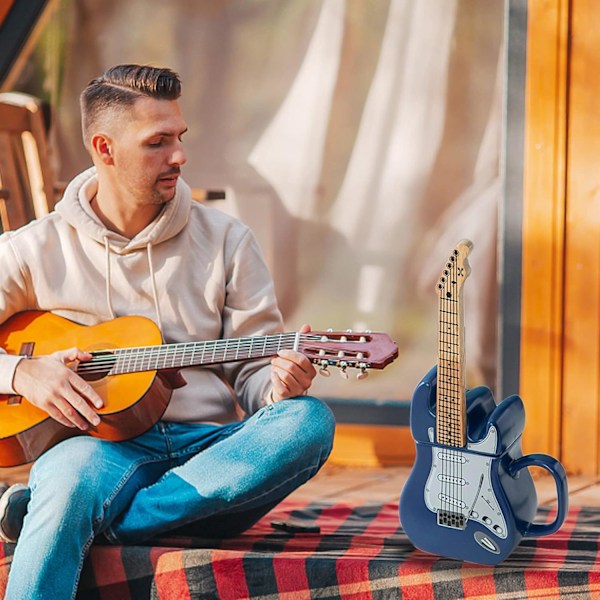 Kreative Gitar-Krus med Tretre-design, Personlige Kaffekopper i Porselen, Keramisk Tekopp med Noter, for Gave, Familie og Kontor (Blå) Blue
