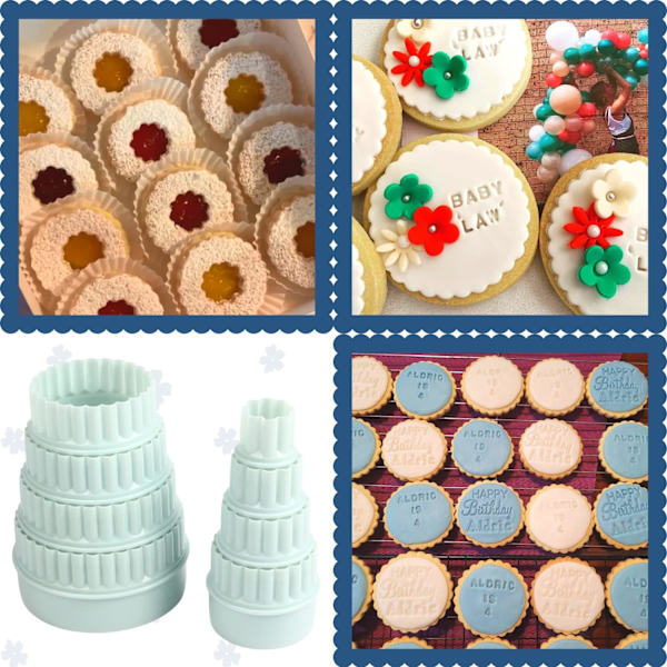 Keksformar - Tvåsidiga runda kakformar, kexformar och fondantkakform - Set med 8 plastkakformar.